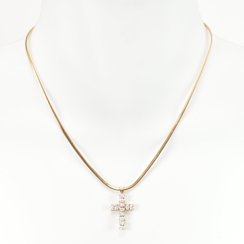 296 - A hallmarked 9ct gold and gem set CZ cross pendant necklace. The 9ct gold necklace having a cross pe... 