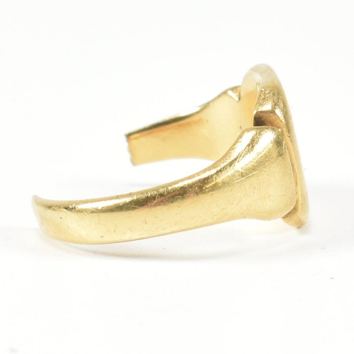 300 - A gold signet ring fragment. The ring sold as found, missing part of the shank. Hallmarked missing. ... 