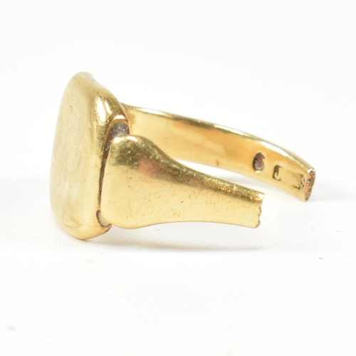 300 - A gold signet ring fragment. The ring sold as found, missing part of the shank. Hallmarked missing. ... 