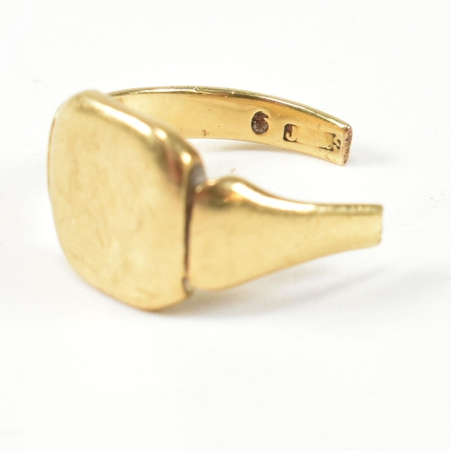 300 - A gold signet ring fragment. The ring sold as found, missing part of the shank. Hallmarked missing. ... 