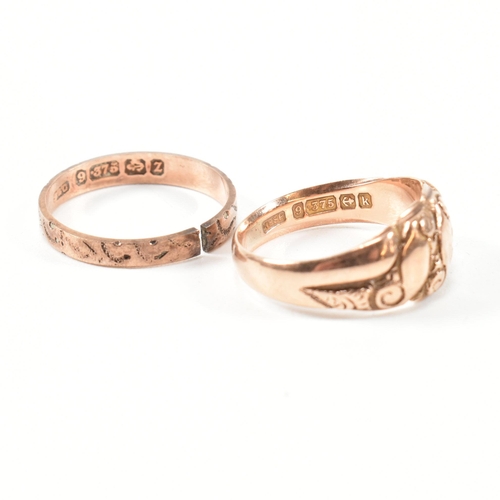 305 - An Edwardian hallmarked 9ct rose gold keeper ring together with a Victorian hallmarked 9ct gold engr... 