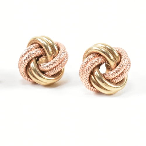 308 - Two pairs of 9ct gold knot stud earrings. The earrings to include a pair of hallmarked 9ct gold knot... 