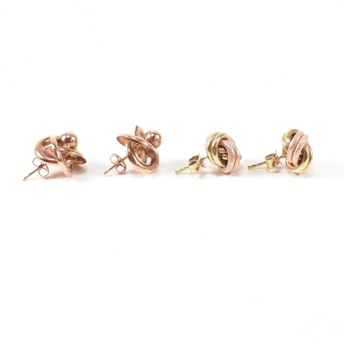 308 - Two pairs of 9ct gold knot stud earrings. The earrings to include a pair of hallmarked 9ct gold knot... 