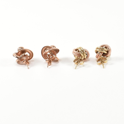 308 - Two pairs of 9ct gold knot stud earrings. The earrings to include a pair of hallmarked 9ct gold knot... 