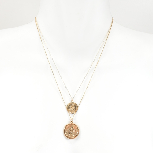 310 - Two 9ct gold St Christopher pendant necklaces. The necklaces to include a hallmarked 9ct gold St Chr... 