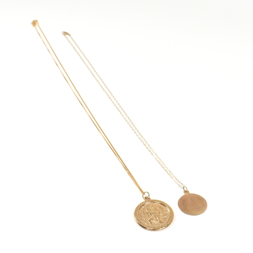 310 - Two 9ct gold St Christopher pendant necklaces. The necklaces to include a hallmarked 9ct gold St Chr... 