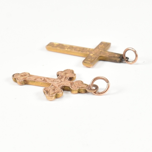 315 - Two 9ct gold cross necklace pendants. The lot to include two 9ct gold cross pendants both with folia... 