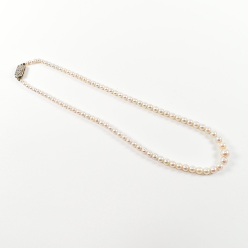 317 - A 9ct gold, cultured pearl and diamond necklace. The necklace having a single row of graduated cultu... 