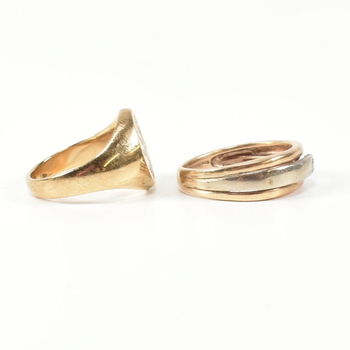 325 - A hallmarked 9ct gold and diamond band ring and a hallmarked 9ct gold signet ring. The rings to incl... 