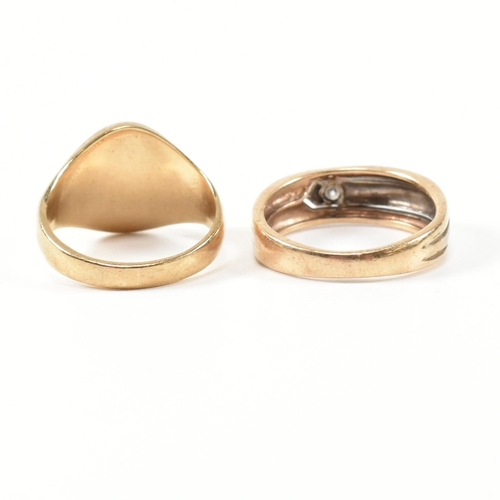 325 - A hallmarked 9ct gold and diamond band ring and a hallmarked 9ct gold signet ring. The rings to incl... 