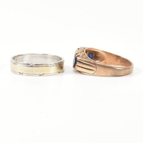 355 - Two hallmarked 9ct gold and gem set rings. The rings to include a hallmarked 9ct gold, synthetic sap... 