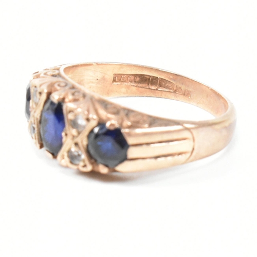 355 - Two hallmarked 9ct gold and gem set rings. The rings to include a hallmarked 9ct gold, synthetic sap... 