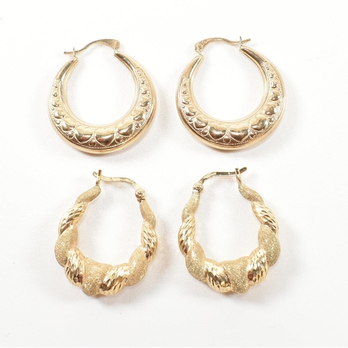 358 - Two pairs of 9ct gold hoop earrings. The earrings to include a pair of hallmarked 9ct gold twisted t... 