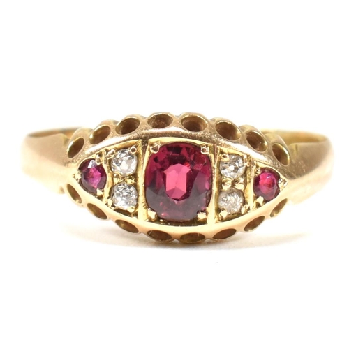 36 - An Edwardian hallmarked 18ct gold ruby and diamond ring. The ring set with a central oval cut ruby f... 