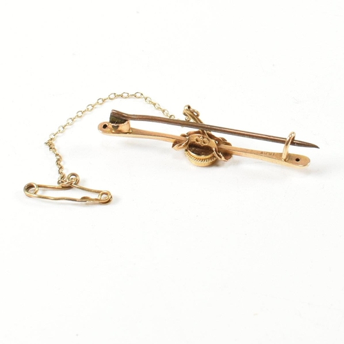 37 - A 19th century 15ct gold and gem set brooch pin and stick pin. The lot to include a 15ct gold bar br... 