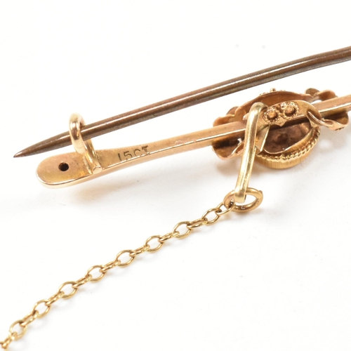 37 - A 19th century 15ct gold and gem set brooch pin and stick pin. The lot to include a 15ct gold bar br... 