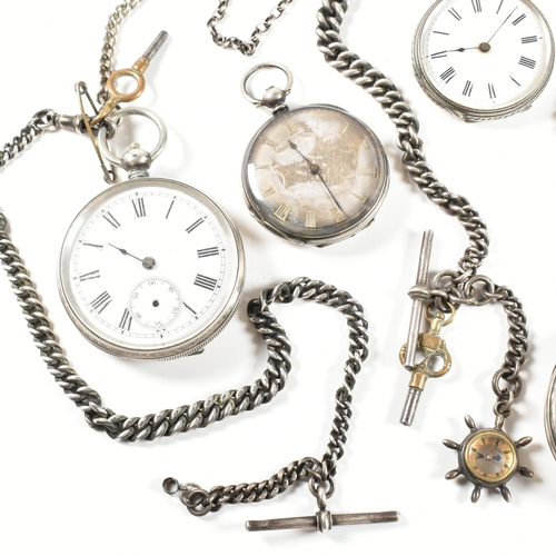 373 - Five silver and white metal pocket watches. The watches to include a hallmarked Swiss silver open fa... 