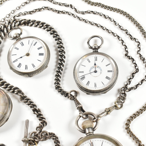 373 - Five silver and white metal pocket watches. The watches to include a hallmarked Swiss silver open fa... 