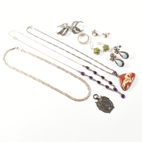 381 - A collection of 925 silver and marcasite jewellery. The collection to include a hallmarked Italian s... 