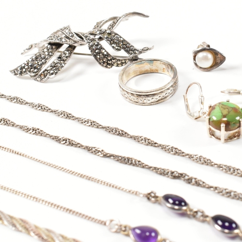 381 - A collection of 925 silver and marcasite jewellery. The collection to include a hallmarked Italian s... 