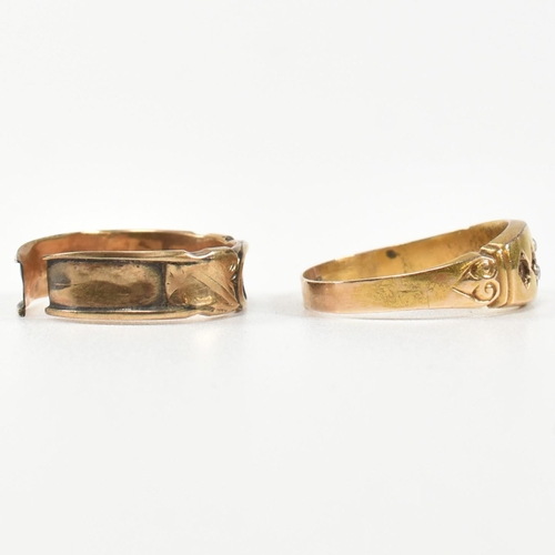 384 - A Victorian hallmarked 15ct gold and gem set ring and a gold band ring. The rings to include a Victo... 