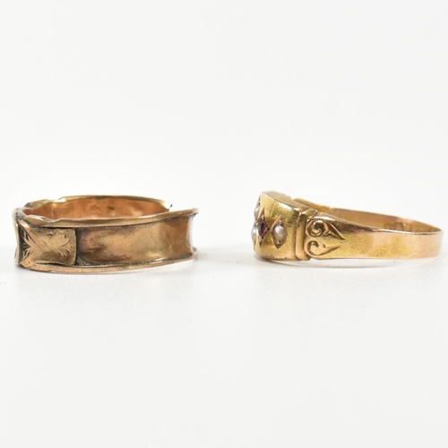 384 - A Victorian hallmarked 15ct gold and gem set ring and a gold band ring. The rings to include a Victo... 