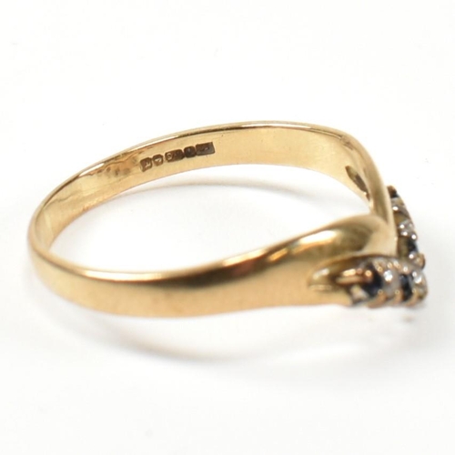 389 - Three 9ct gold, sapphire and diamond rings. The rings to include a hallmarked 9ct gold and diamond c... 