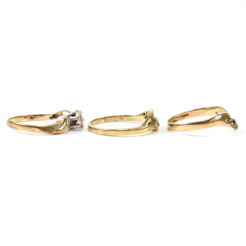 389 - Three 9ct gold, sapphire and diamond rings. The rings to include a hallmarked 9ct gold and diamond c... 