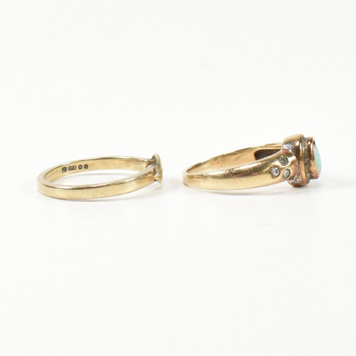 395 - Two hallmarked 9ct gold, diamond and opal rings. The rings to include a hallmarked 9ct gold ring hav... 