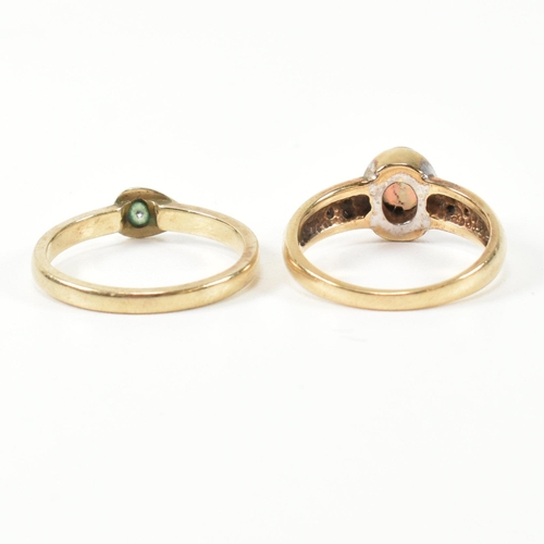 395 - Two hallmarked 9ct gold, diamond and opal rings. The rings to include a hallmarked 9ct gold ring hav... 