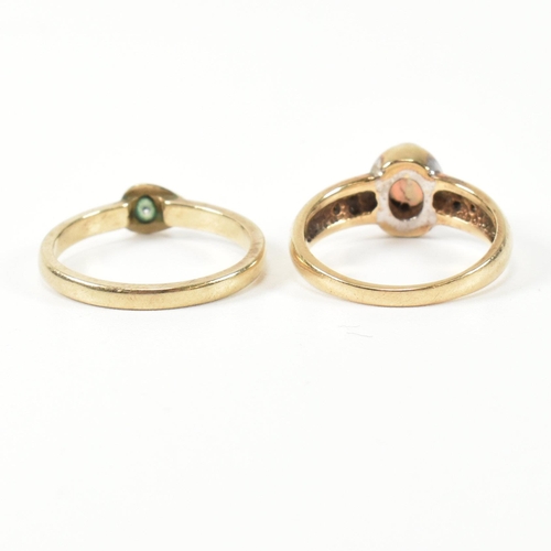 395 - Two hallmarked 9ct gold, diamond and opal rings. The rings to include a hallmarked 9ct gold ring hav... 