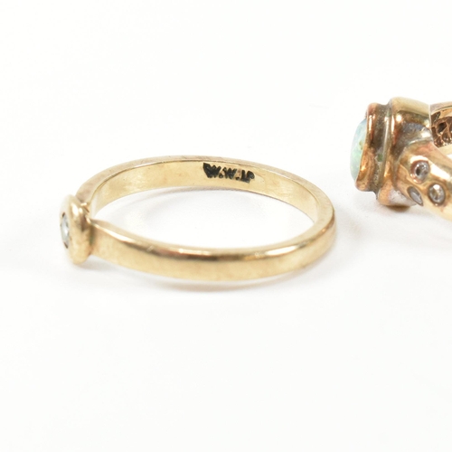 395 - Two hallmarked 9ct gold, diamond and opal rings. The rings to include a hallmarked 9ct gold ring hav... 