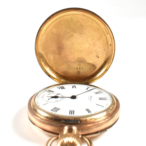 414 - A gold plated Waltham USA full hunter pocket watch. The pocket watch having a roman numeral number m... 