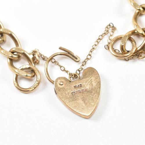 43 - A hallmarked 9ct gold charm bracelet. The charm bracelet having nine gold charms strung on a 9ct gol... 