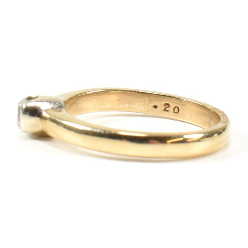 434 - A hallmarked 9ct gold and diamond solitaire ring. The ring set with a single half bezel set round br... 