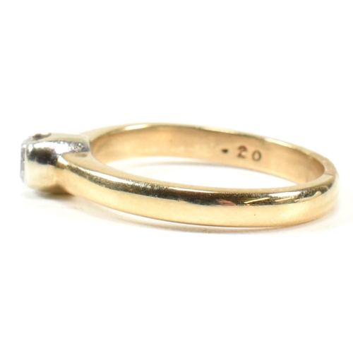 434 - A hallmarked 9ct gold and diamond solitaire ring. The ring set with a single half bezel set round br... 