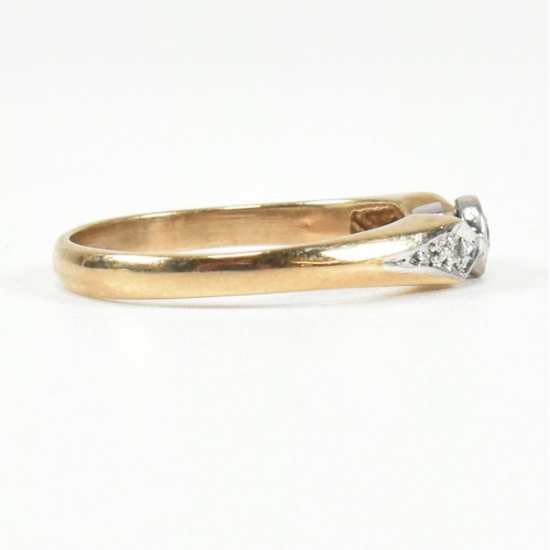 440 - A hallmarked 9ct gold and diamond ring. The ring set with a central bezel set round brilliant cut di... 