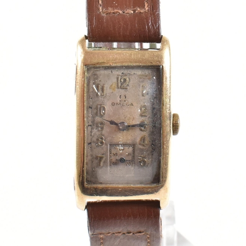 451 - Early 20th century Omega 9ct gold wristwatch. The elongated dial with Arabic numbers and seconds dia... 