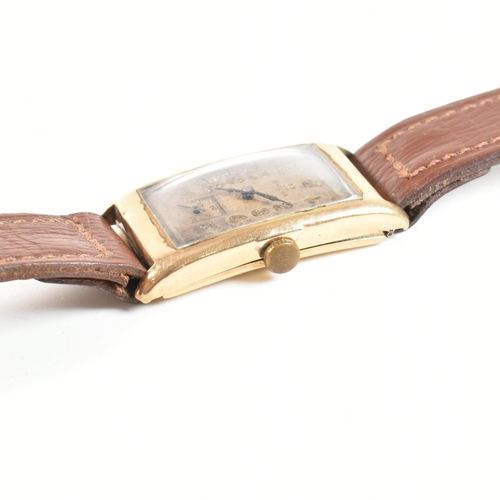 451 - Early 20th century Omega 9ct gold wristwatch. The elongated dial with Arabic numbers and seconds dia... 