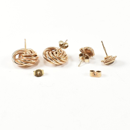 56 - Two pairs of hallmarked 9ct gold earrings. The earrings to include a pair of hallmarked 9ct gold kno... 