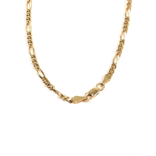 64 - A 9ct gold Figaro chain link necklace. Marked 375 AGR-M. Measures 9.3g. Measures 54cm. All weights, ... 