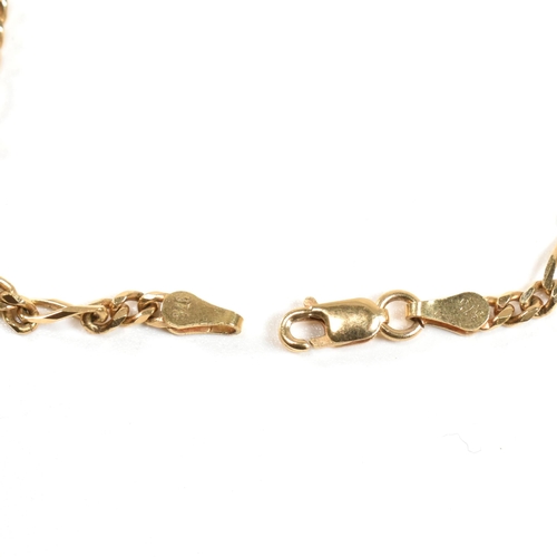 64 - A 9ct gold Figaro chain link necklace. Marked 375 AGR-M. Measures 9.3g. Measures 54cm. All weights, ... 