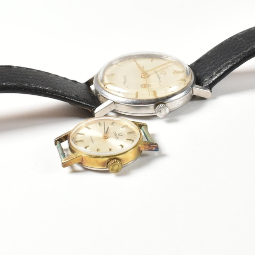 84 - A stainless steel Omega Geneve wristwatch together with two others. The Omega watch having a stainle... 