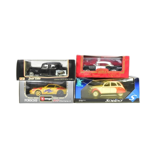 394 - Diecast - a collection of x4 boxed 1/18 scale diecast model cars to include; Maisto Citroen 15CV, Bb... 