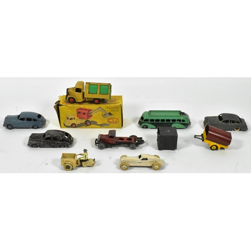 97 - Diecast - a collection of vintage French Dinky Toys diecast models along with a boxed CIJ Excavator ... 