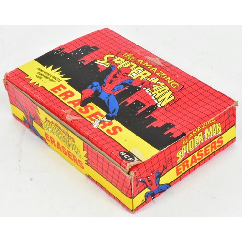 477 - Spiderman - a vintage c1980s counter top display stock box of The Amazing Spiderman erasers. Erasers... 