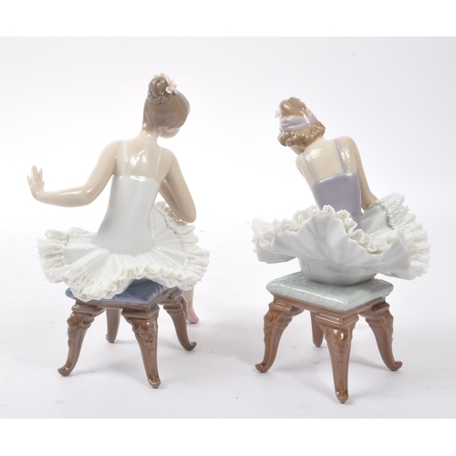 100 - Lladro - Two china porcelain Lladro ballerina figurines with detailed lacework to bottom of tutu dre... 