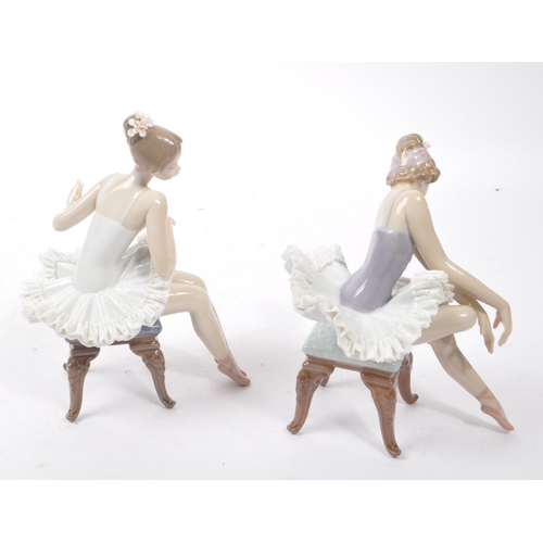 100 - Lladro - Two china porcelain Lladro ballerina figurines with detailed lacework to bottom of tutu dre... 