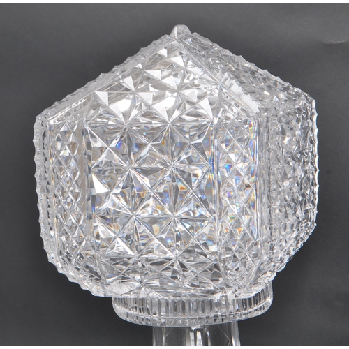 114 - A 20th Century cut glass electric crystal table lamp light comprising of base and shade, the base of... 