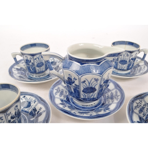 115 - An early 20th Century Dutch chinoiserie porcelain Lange Lijs Chinese blue and white part coffee serv... 